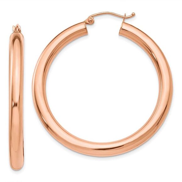 4mm x 40mm Polished 14k Rose Gold Large Round Tube Hoop Earrings